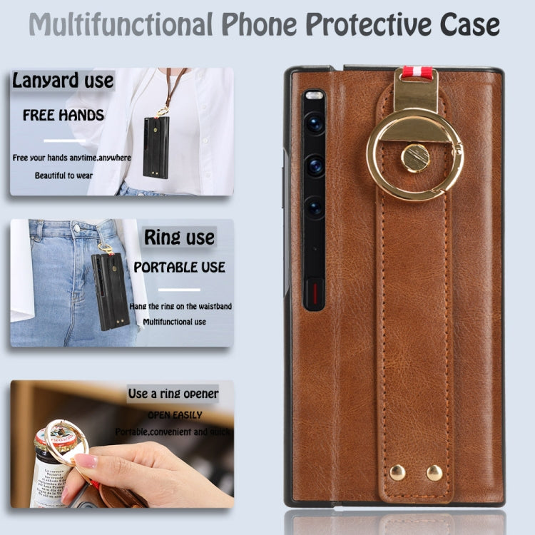 For Huawei Mate Xs 2 Wristband Leather Back Phone Case(Brown)