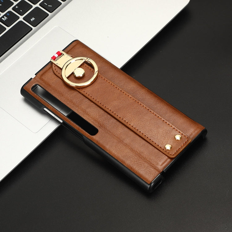 For Huawei Mate Xs 2 Wristband Leather Back Phone Case(Brown)