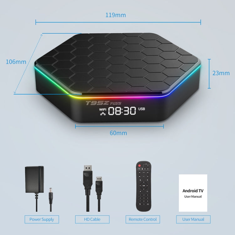 T95Z Plus 8K WiFi6 Android 12.0 Smart TV Box with Remote Control, 4GB+64GB, Allwinner H618 Quad-Core(US Plug)