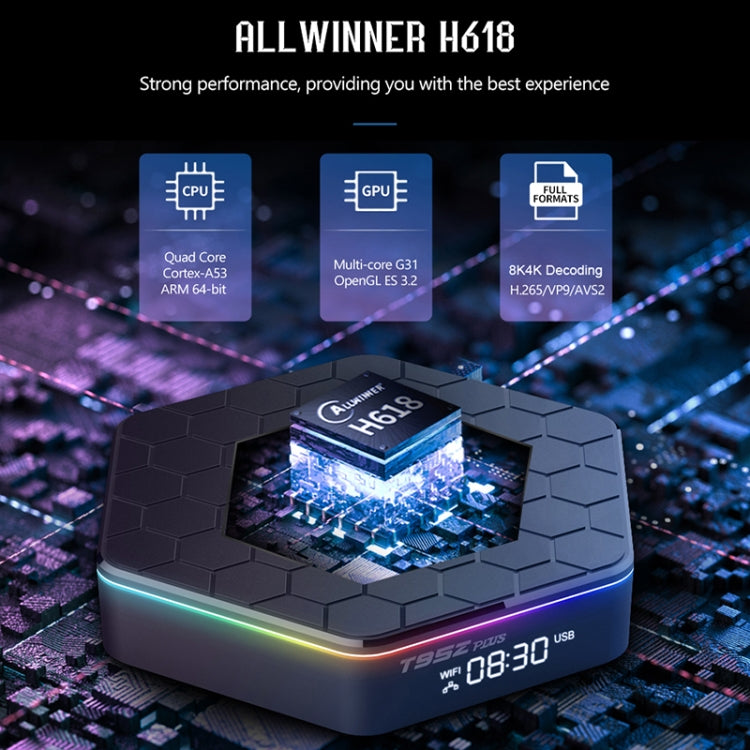 T95Z Plus 8K WiFi6 Android 12.0 Smart TV Box with Remote Control, 4GB+64GB, Allwinner H618 Quad-Core(US Plug)