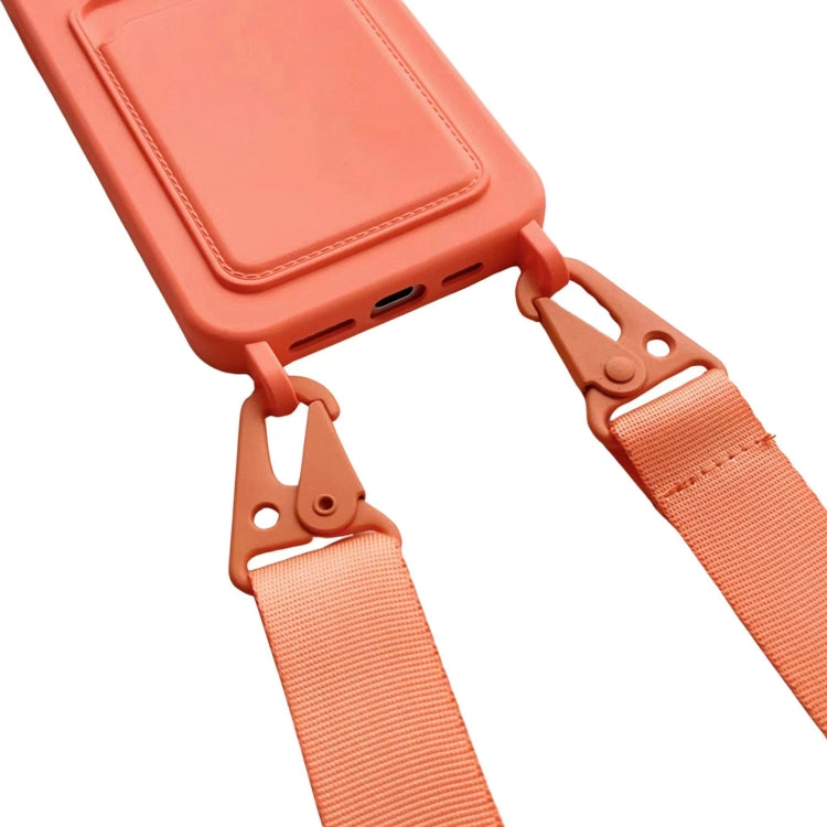 For iPhone 16 Plus Card Slot Liquid Silicone Phone Case with Lanyard(White)