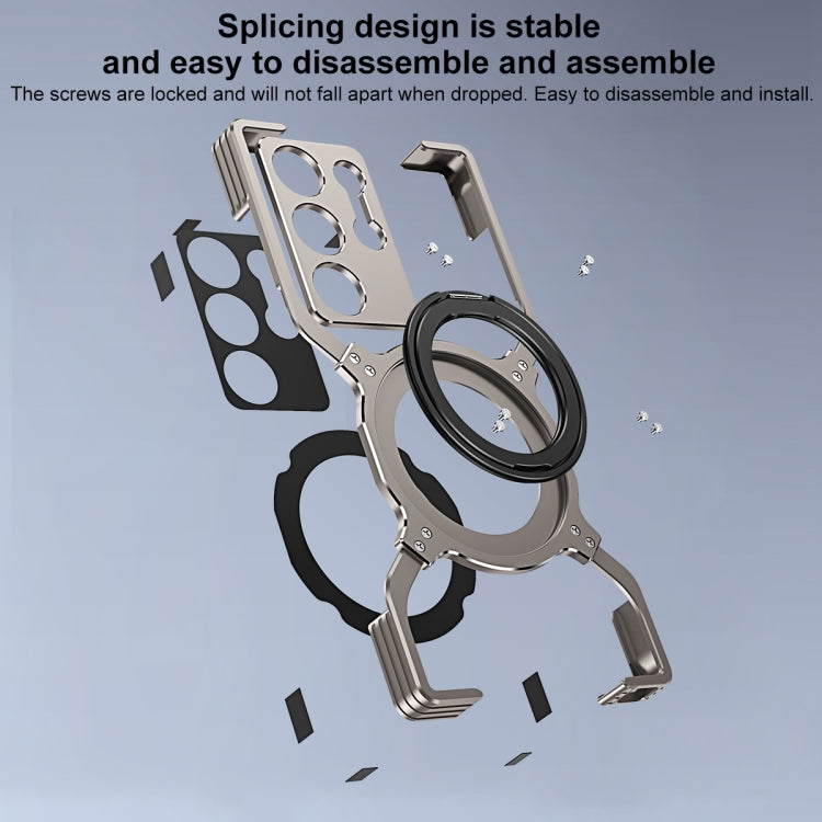 For Samsung Galaxy S24 Ultra 5G Mechanical Arm Borderless MagSafe Holder Metal Phone Case(Grey Silver)