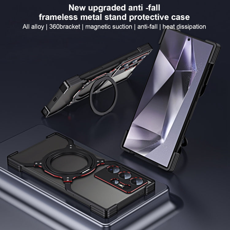 For Samsung Galaxy S24 Ultra 5G Mechanical Arm Borderless MagSafe Holder Metal Phone Case(Grey Silver)