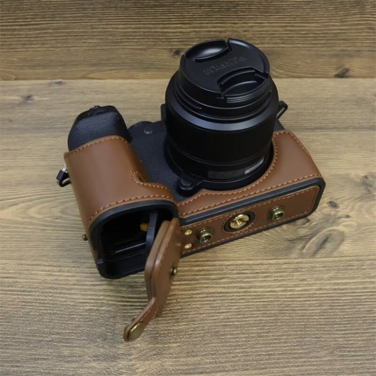 For FUJIFILM X-S20 Full Body Leather Camera Case Bag with Strap(Coffee)