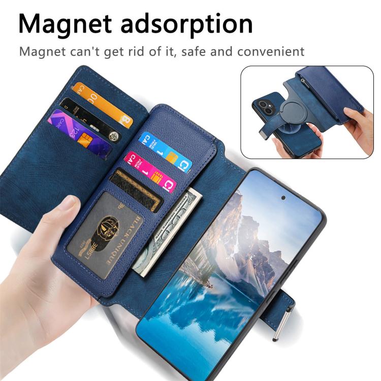 For Honor 400 Global 156.5mm CaseNeo MagSafe RFID Anti-theft Zipper Wallet Retro Leather Phone Case(Blue)