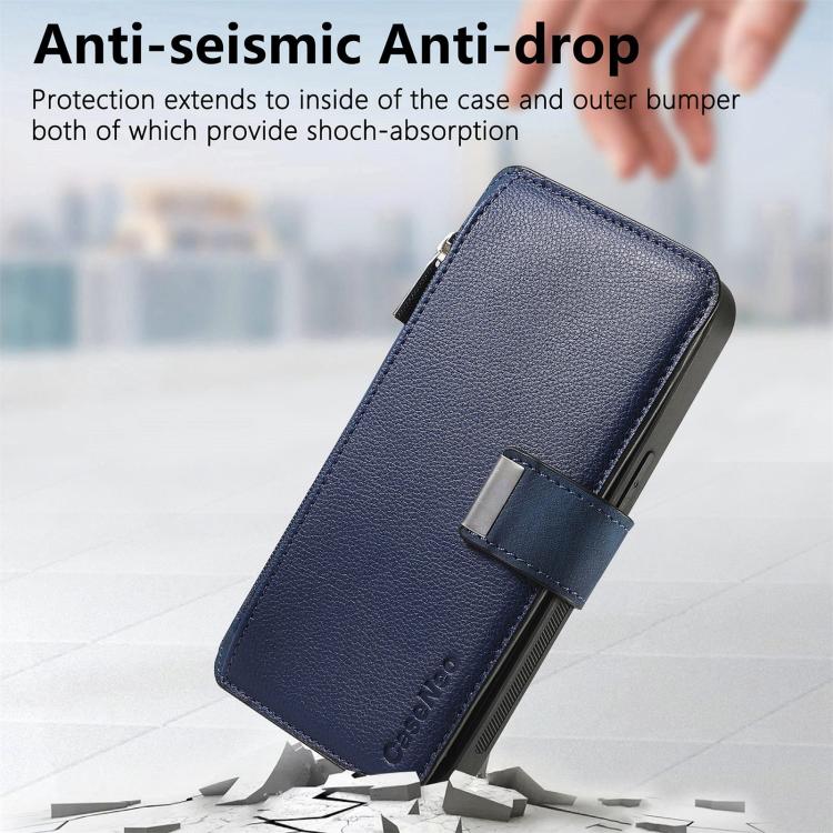 For Honor 400 Global 156.5mm CaseNeo MagSafe RFID Anti-theft Zipper Wallet Retro Leather Phone Case(Blue)
