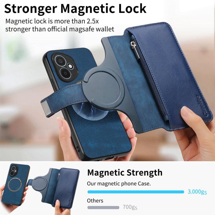 For Honor 400 Global 156.5mm CaseNeo MagSafe RFID Anti-theft Zipper Wallet Retro Leather Phone Case(Blue)