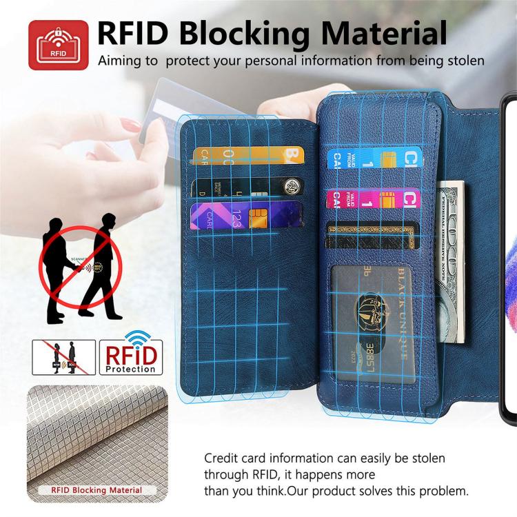 For Honor 400 Global 156.5mm CaseNeo MagSafe RFID Anti-theft Zipper Wallet Retro Leather Phone Case(Blue)