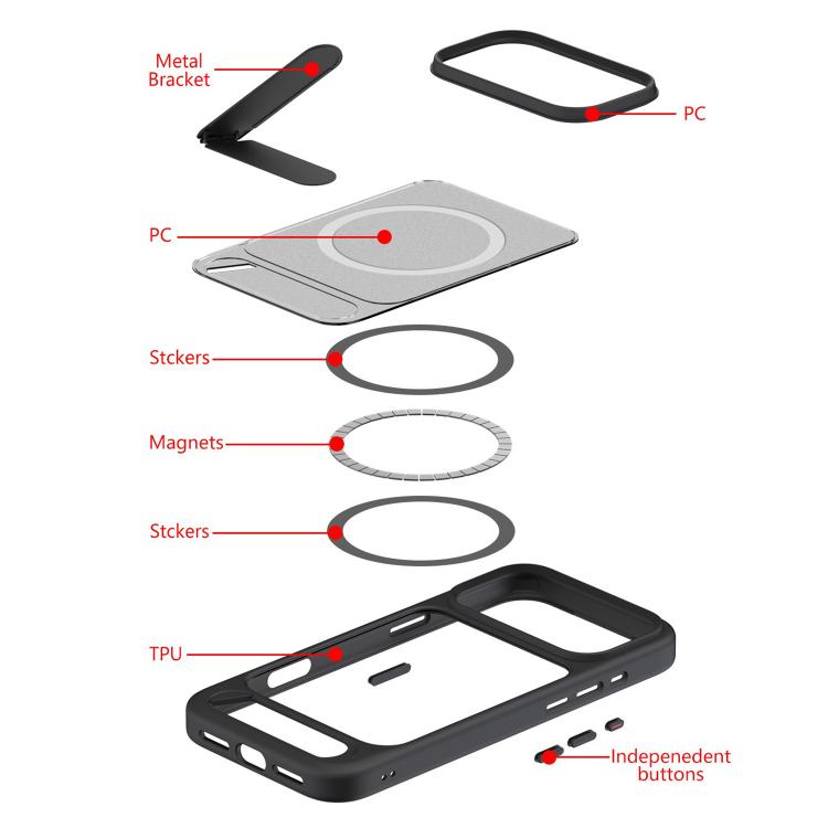 For iPhone 17 Air Kalebol MagSafe Invisible Tilt Holder PC Hybrid TPU Case(Purple)