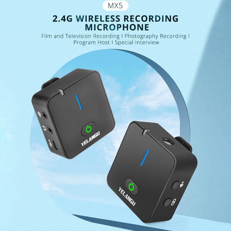 YELANGU MX5S 2.4G Live Broadcast Interview Wireless Recording Camera Microphone, 1 Receiver to 2 Transmitter(Black)