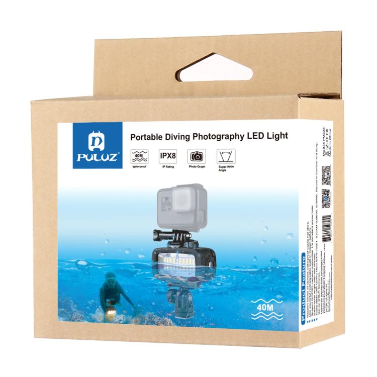 PULUZ 20 LEDs 40m Water-resistant IPX8 Studio Light Video & Photo Light with Hot Shoe Base Adapter & Quick Release Buckle & Long Screw & 2 x Filter Plates for GoPro HERO10 Black / HERO9 Black / HERO8 Black ... n /4 /3+ /3 /2 /1, Xiaoyi and Other Action Cameras
