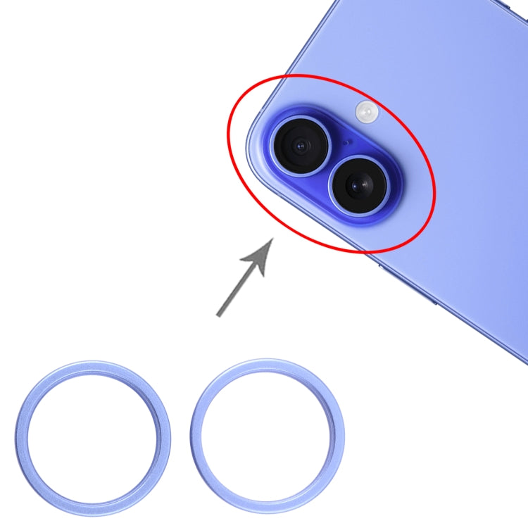 For iPhone 16 2pcs/set Rear Camera Glass Lens Metal Outside Protector Hoop Ring (Blue)