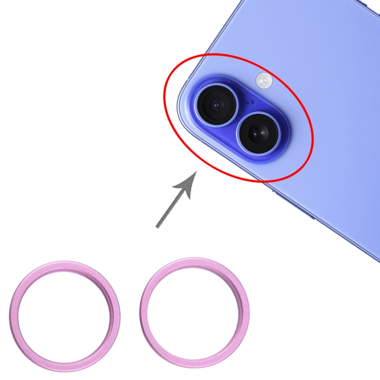 For iPhone 16 2pcs/set Rear Camera Glass Lens Metal Outside Protector Hoop Ring (Purple)