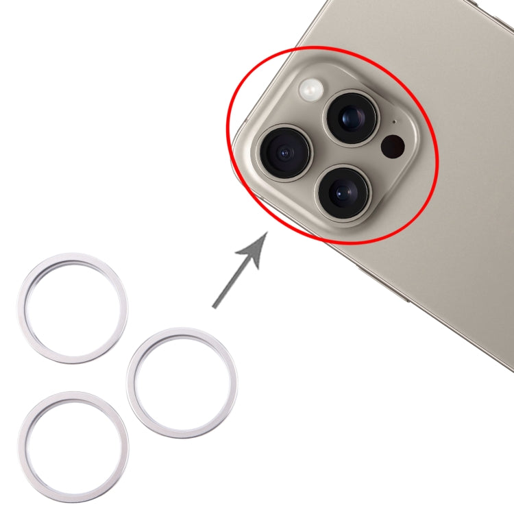 For iPhone 16 Pro 3pcs/set Rear Camera Glass Lens Metal Outside Protector Hoop Ring (Silver)
