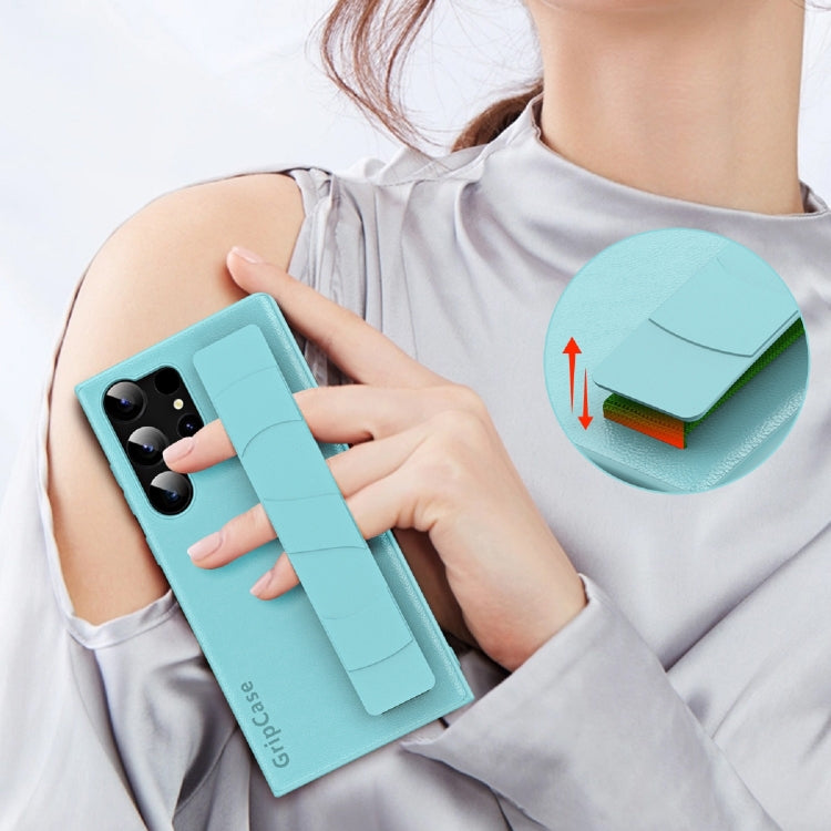 For Samsung Galaxy S25 5G Skin Elastic Wrist Grip Back Cover Phone Case(Light Green)