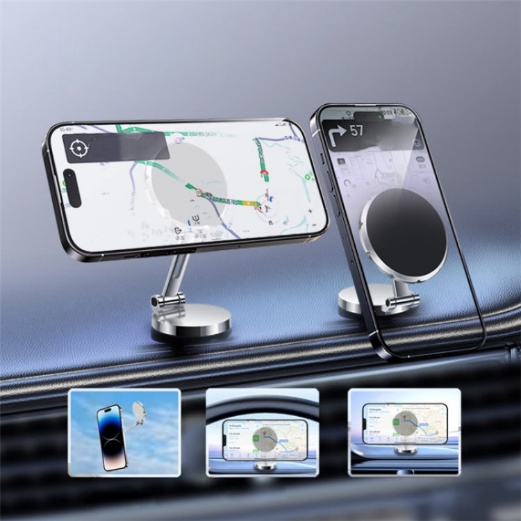 G158 360-Degree Rotating Metal Phone Stand Dashboard Folding Magnetic Car Mount(Gray)