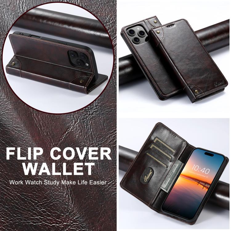 For iPhone 16e Suteni Baroque Calf Texture Buckle Wallet Leather Phone Case(Brown)