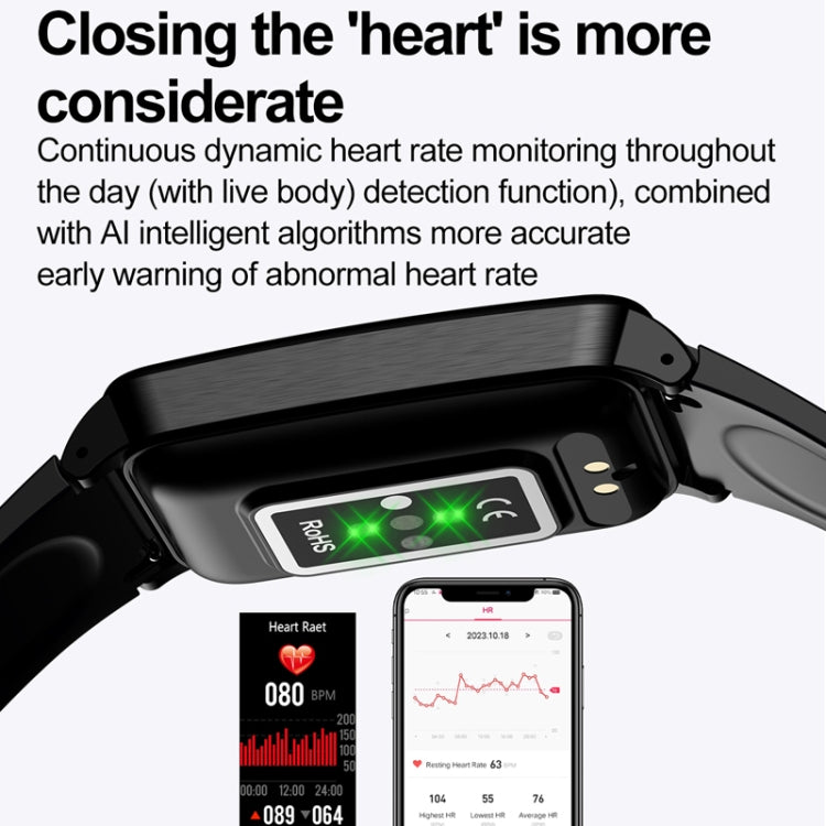 Uric Acid Blood Lipid Noninvasive Blood Sugar Heart Rate Oxygen Temperature Monitoring Smart Healthy Sports Bracelet(Black)