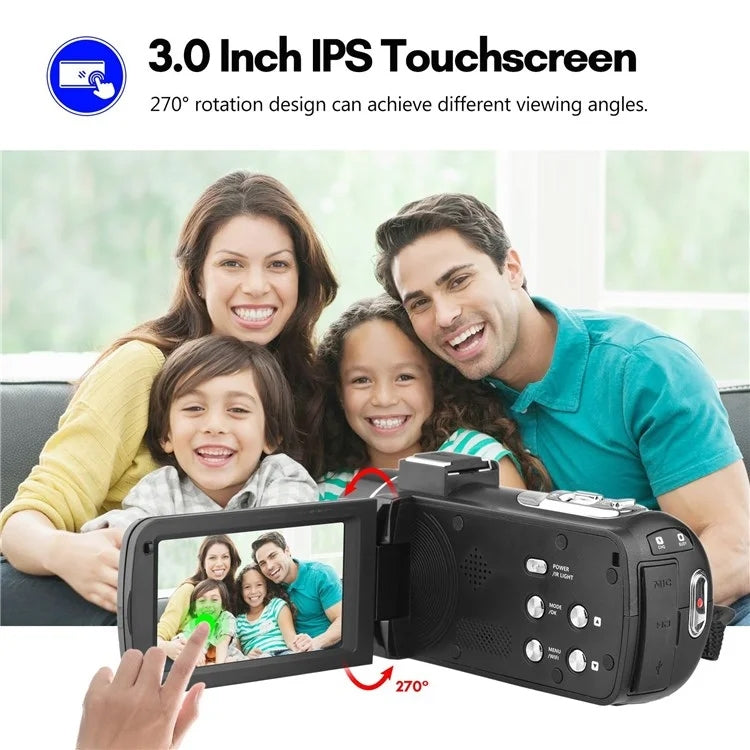4K Digital Video Camera 3 Inch IPS Touch Screen 56MP 18X Digital Zoom WiFi Camcorder, Spec: Set 1