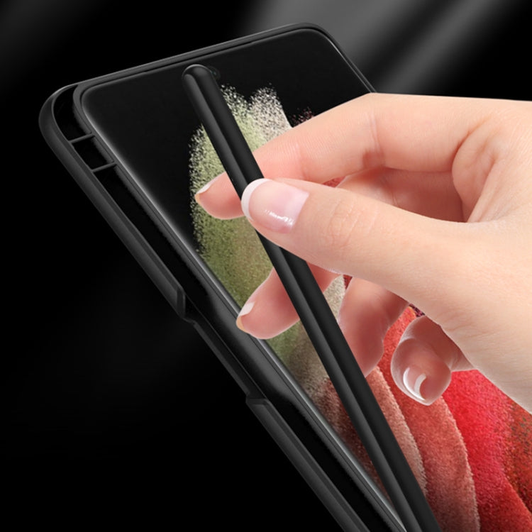 For Samsung Galaxy S21 Ultra 5G GKK Ultra-thin Shockproof Phone Case with Holder & Pen Slots & Stylus Pen(Black)