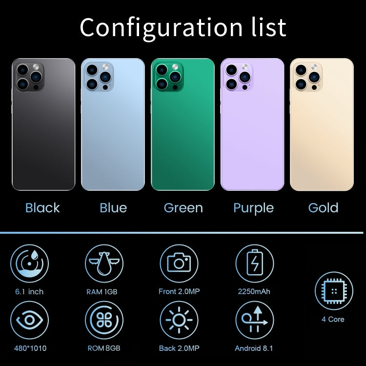 i14 Pro Max N85, 1GB+8GB, 6.1 inch Screen, Face Identification, Android 8.1 MTK6580A Quad Core, Network: 3G, Dual SIM (Gold)