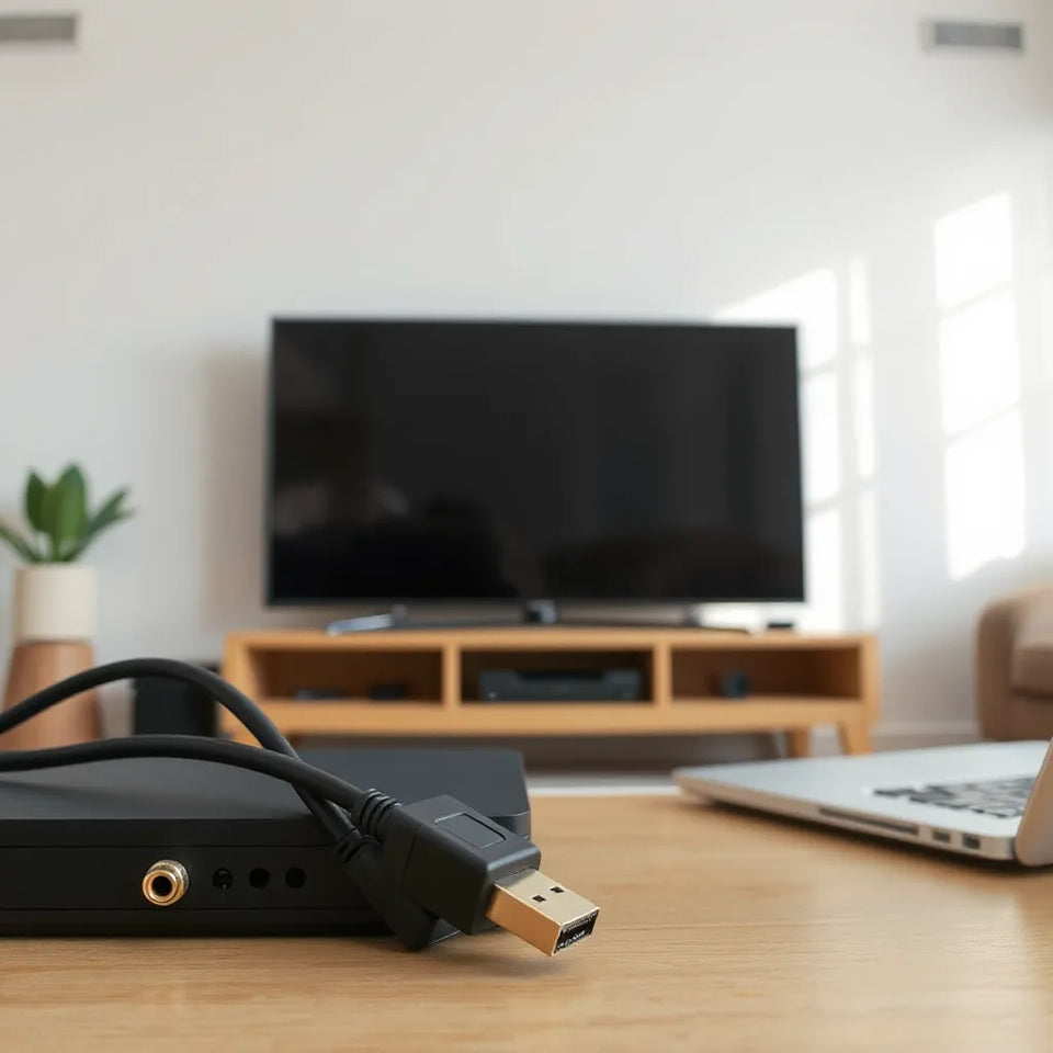Two HDMI cables connected between a media device and a flat-screen TV for high-quality connectivity