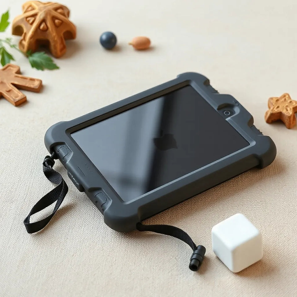 Rugged tablet case with reinforced corners and shock-absorbing bumper for safe child use