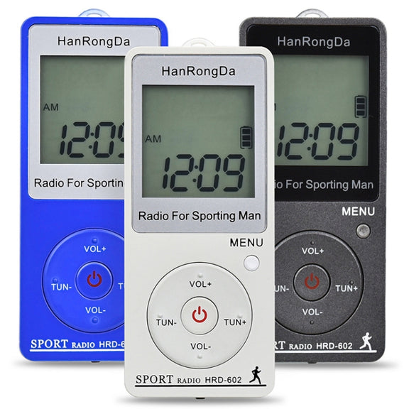 HRD-602 Digital Display FM AM Mini Sports Radio with Step Counting Function (White)