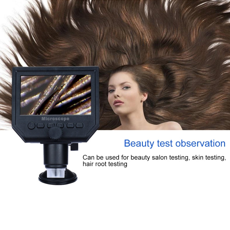 G600 600X 3.6MP 4.3 inch HD LCD Display USB Charging Portable Digital Microscope with LED Light, Support Micro SD Card(64GB Max), US Plug, AC 100-240V