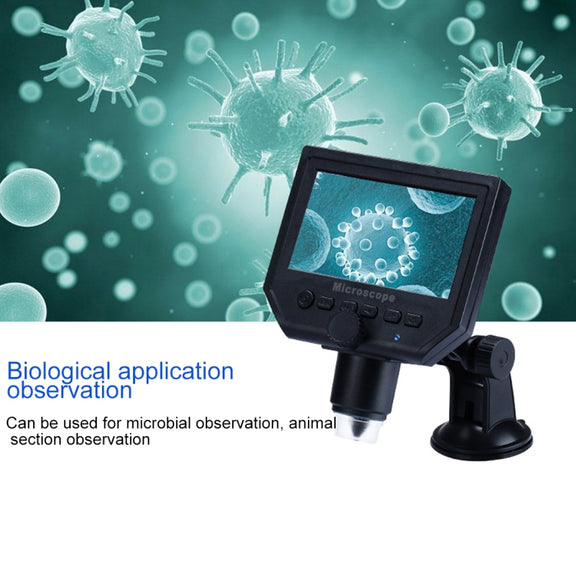 G600 600X 3.6MP 4.3 inch HD LCD Display USB Charging Portable Digital Microscope with LED Light, Support Micro SD Card(64GB Max), US Plug, AC 100-240V