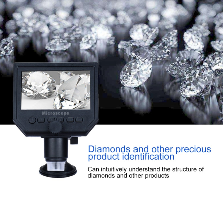 G600 600X 3.6MP 4.3 inch HD LCD Display USB Charging Portable Digital Microscope with LED Light, Support Micro SD Card(64GB Max), US Plug, AC 100-240V