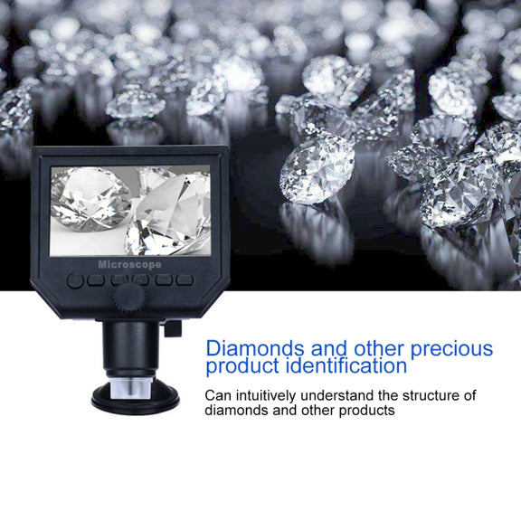 G600 600X 3.6MP 4.3 inch HD LCD Display USB Charging Portable Digital Microscope with LED Light, Support Micro SD Card(64GB Max), US Plug, AC 100-240V