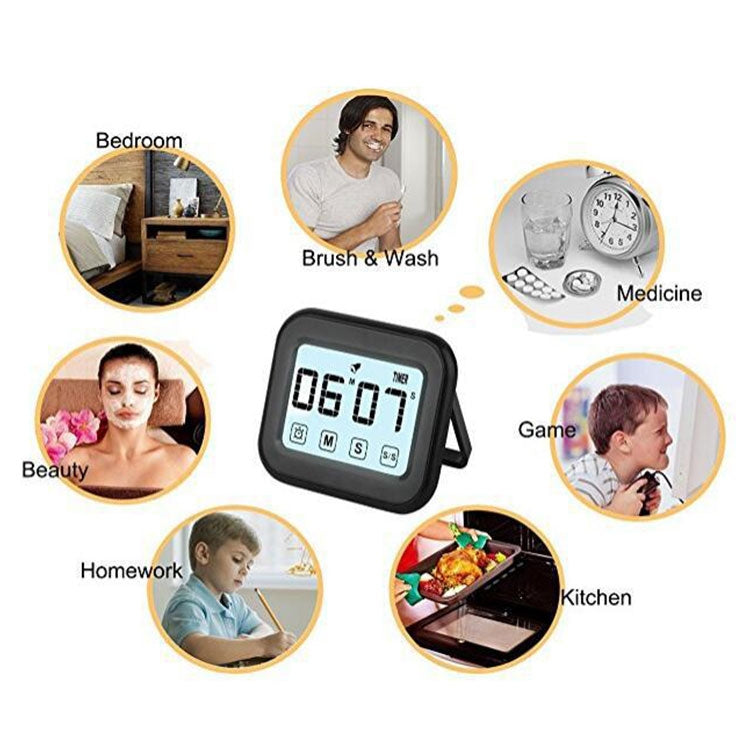 Kitchen Timer Digital Alarm Clock Large LCD Touch Screen Come with Night Light for Cooking Baking(White)