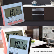 Kitchen Timer 24 Hours Digital Alarm Clock LCD Screen Magnetic Backing for Cooking Baking(Blue)