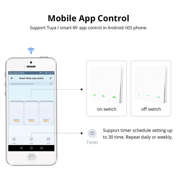 3 Buttons Intelligent Switch Smart Wall Switch (White)