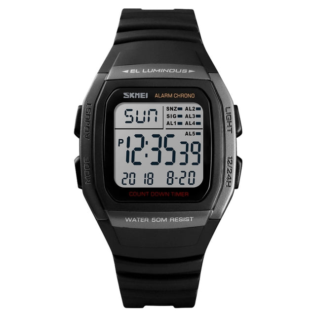 SKMEI 1278 Fashionable Outdoor 50m Water-resistant Digital Watch Student Sports Wrist Watch Support 5 Group Alarm Clocks (Titanium)