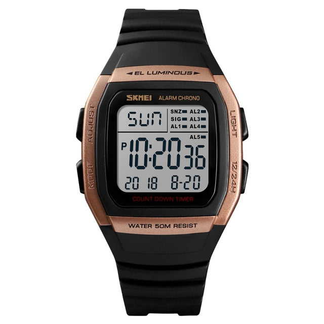 SKMEI 1278 Fashionable Outdoor 50m Water-resistant Digital Watch Student Sports Wrist Watch Support 5 Group Alarm Clocks(Rose Gold)