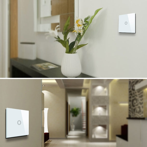86mm 1 Gang Tempered Glass Panel Wall Switch Smart Home Light Touch Switch with RF433 Remote Controller, AC 110V-240V(Black)