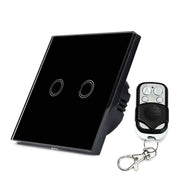 86mm 2 Gang Tempered Glass Panel Wall Switch Smart Home Light Touch Switch with RF433 Remote Controller, AC 110V-240V(Black)