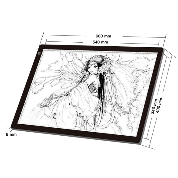 23W 12V LED Three Level of Brightness Dimmable A2 Acrylic Copy Boards Anime Sketch Drawing Sketchpad, EU Plug