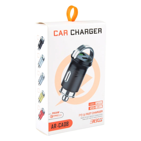 AR-CA08 12W 2A USB-C / Type-C + USB Ports Car Charger (Red)