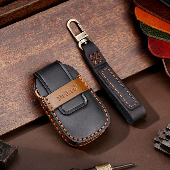 For Chevrolet 3-button Hallmo Car Cowhide Leather Key Protective Cover Key Case(Black)