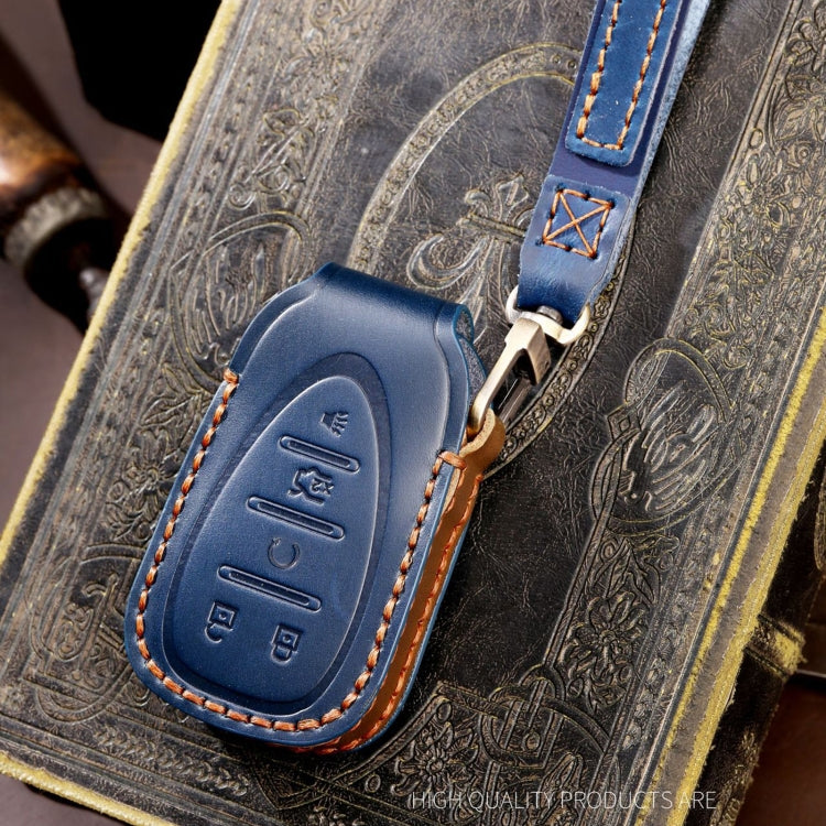 For Chevrolet 5-button Hallmo Car Cowhide Leather Key Protective Cover Key Case(Blue)