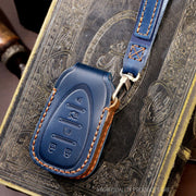 For Chevrolet 5-button Hallmo Car Cowhide Leather Key Protective Cover Key Case(Blue)