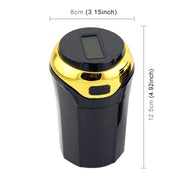 N12B Car Creative Ashtray Solar Power With Light And Cover Car Supplies (Gold)
