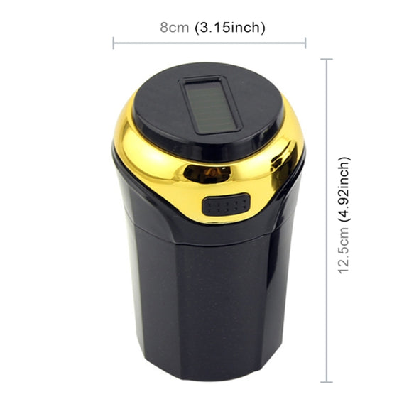 N12B Car Creative Ashtray Solar Power With Light And Cover Car Supplies (Gold)