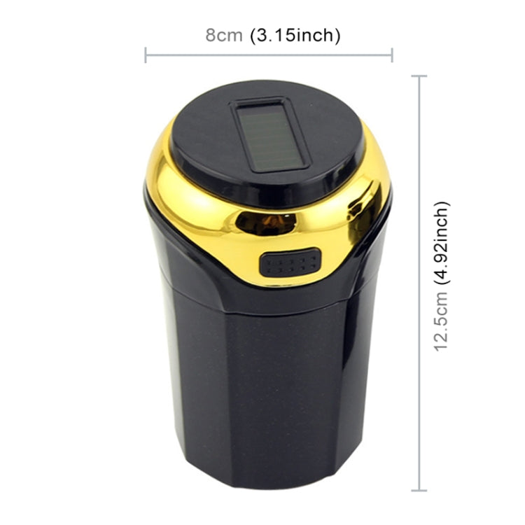 N12B Car Creative Ashtray Solar Power With Light And Cover Car Supplies (Gold)