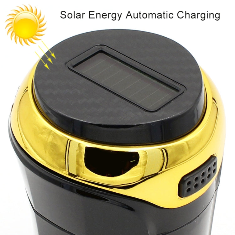 N12B Car Creative Ashtray Solar Power With Light And Cover Car Supplies (Gold)