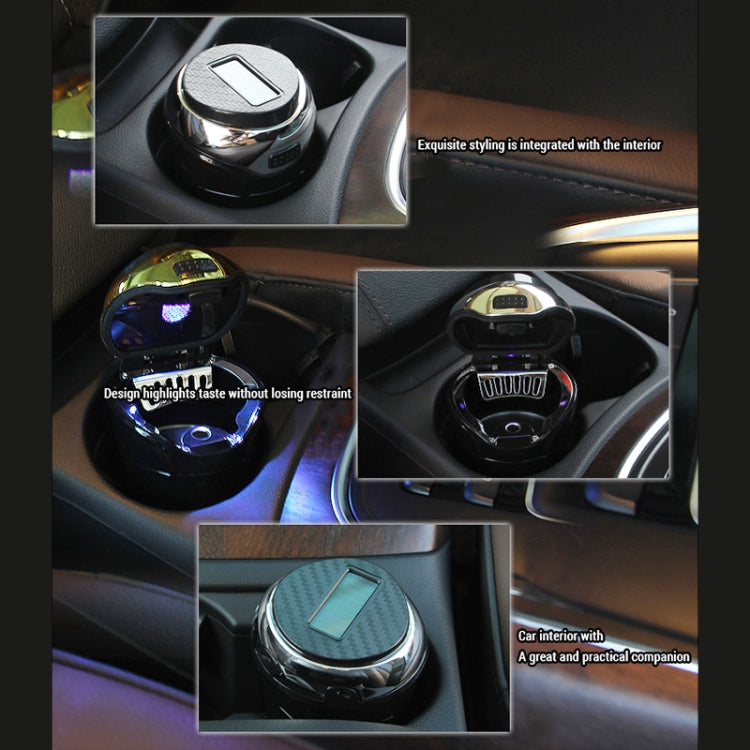 N12B Car Creative Ashtray Solar Power With Light And Cover Car Supplies (Gold)