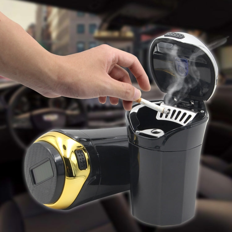 N12B Car Creative Ashtray Solar Power With Light And Cover Car Supplies (Gold)